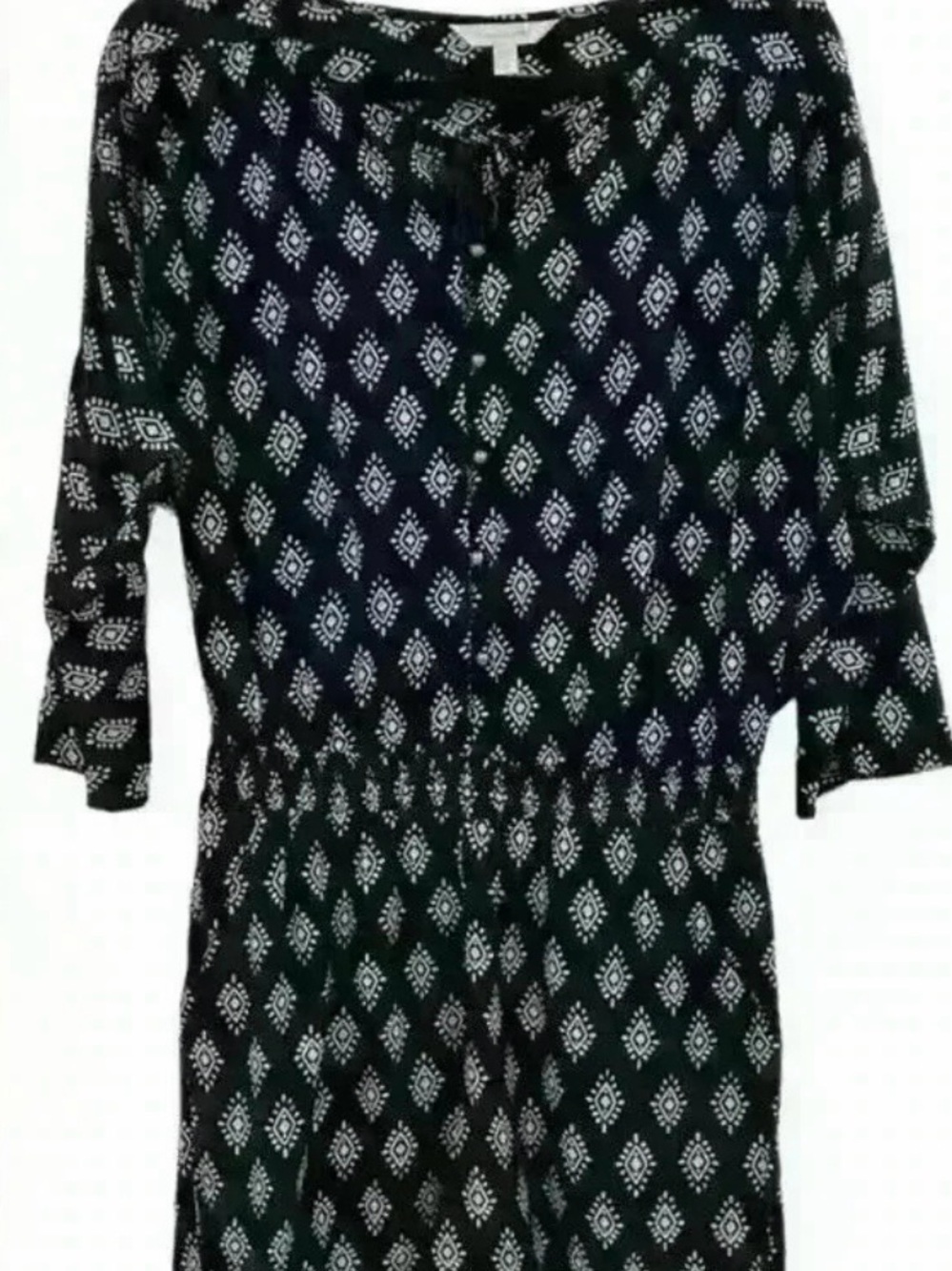 Garnet Hill Black and Cream Geometric Print Romper